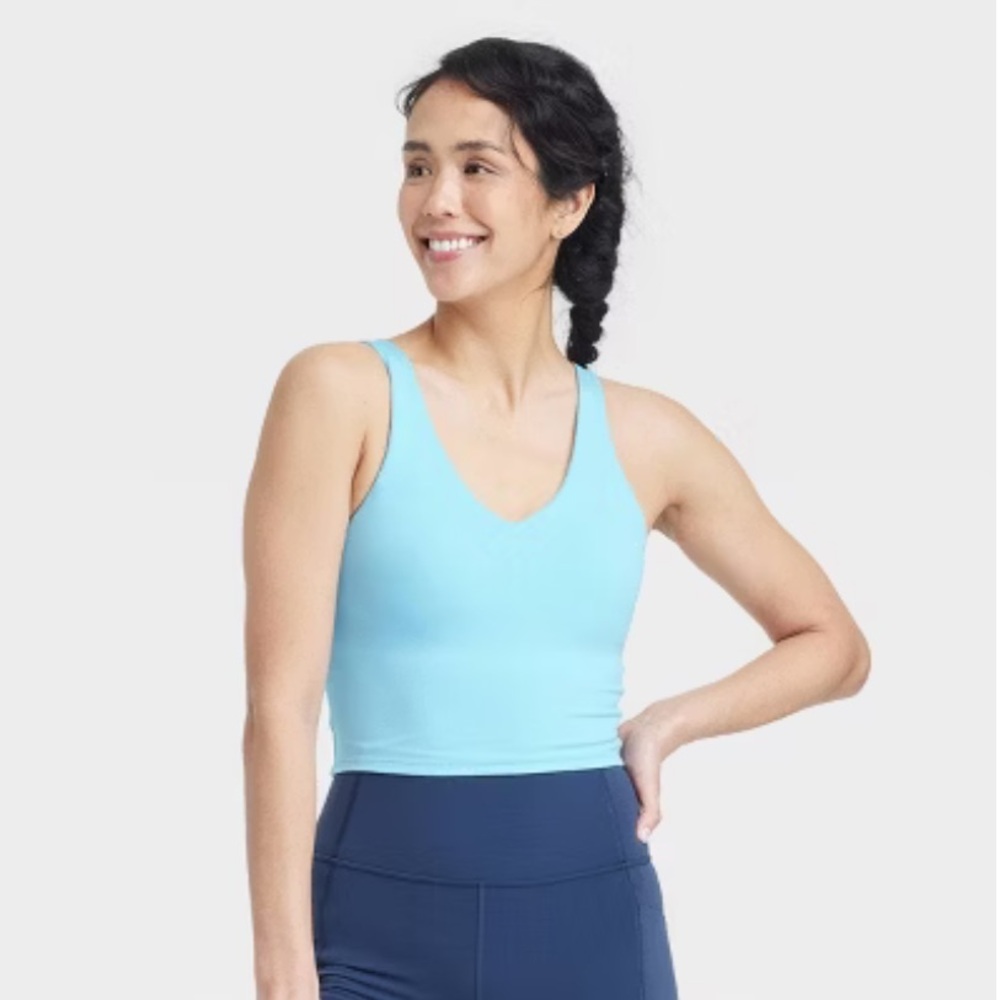 Women's Flex Light Support V-Neck Cropped Sports Bra - All In Motion. Light blue